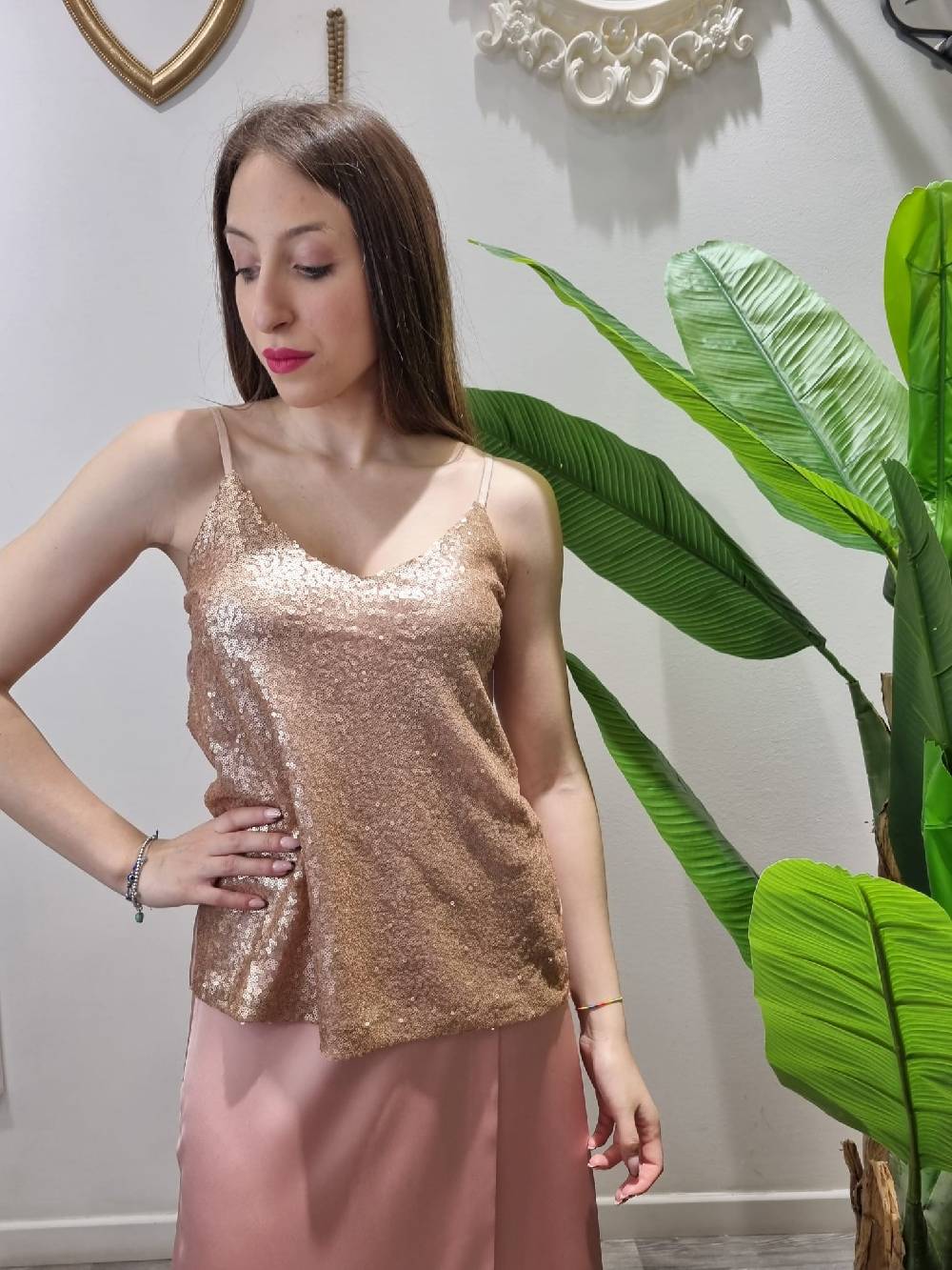 Le Chicche Top Paillettes Rosa Gold Negozi Online