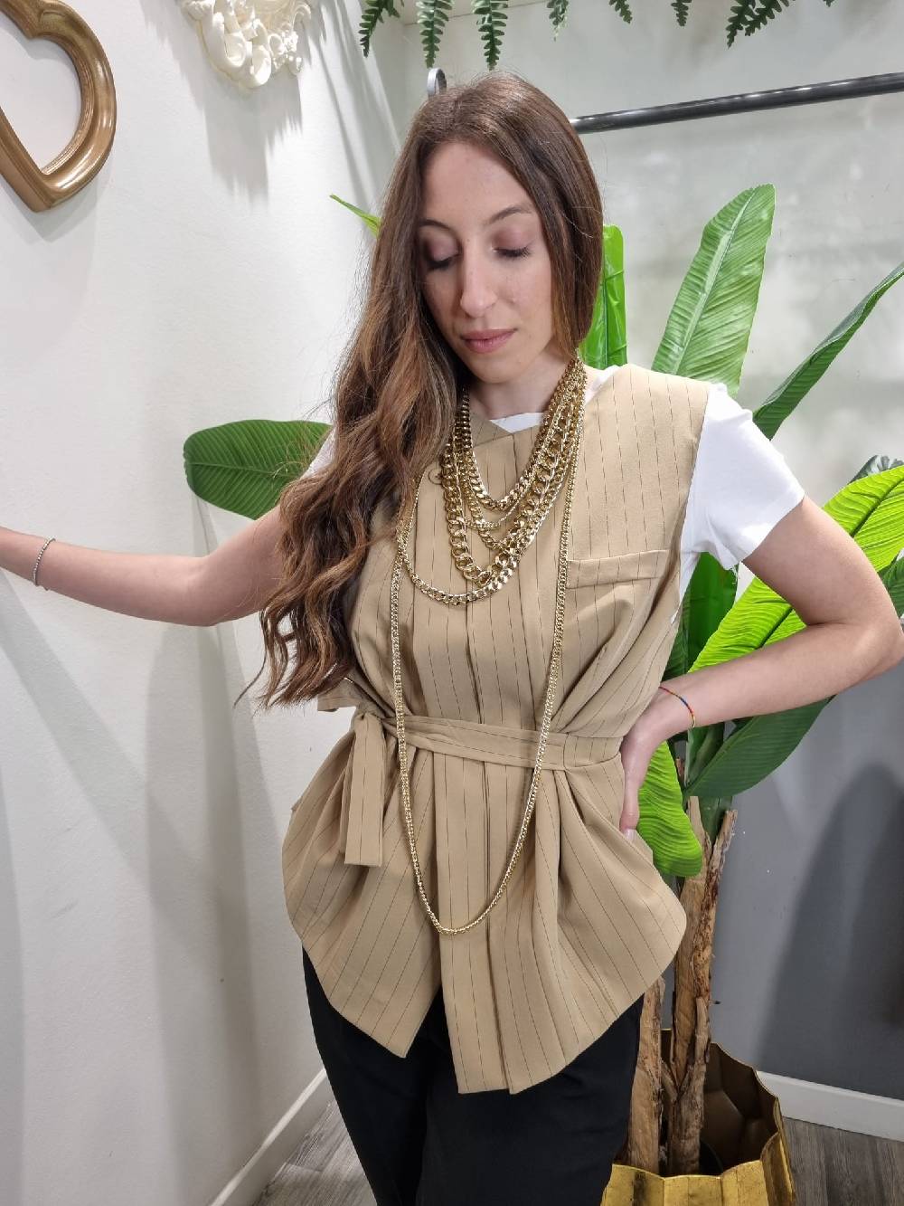 Le Chicche Gilet Gessato Plissè Enormi sconti