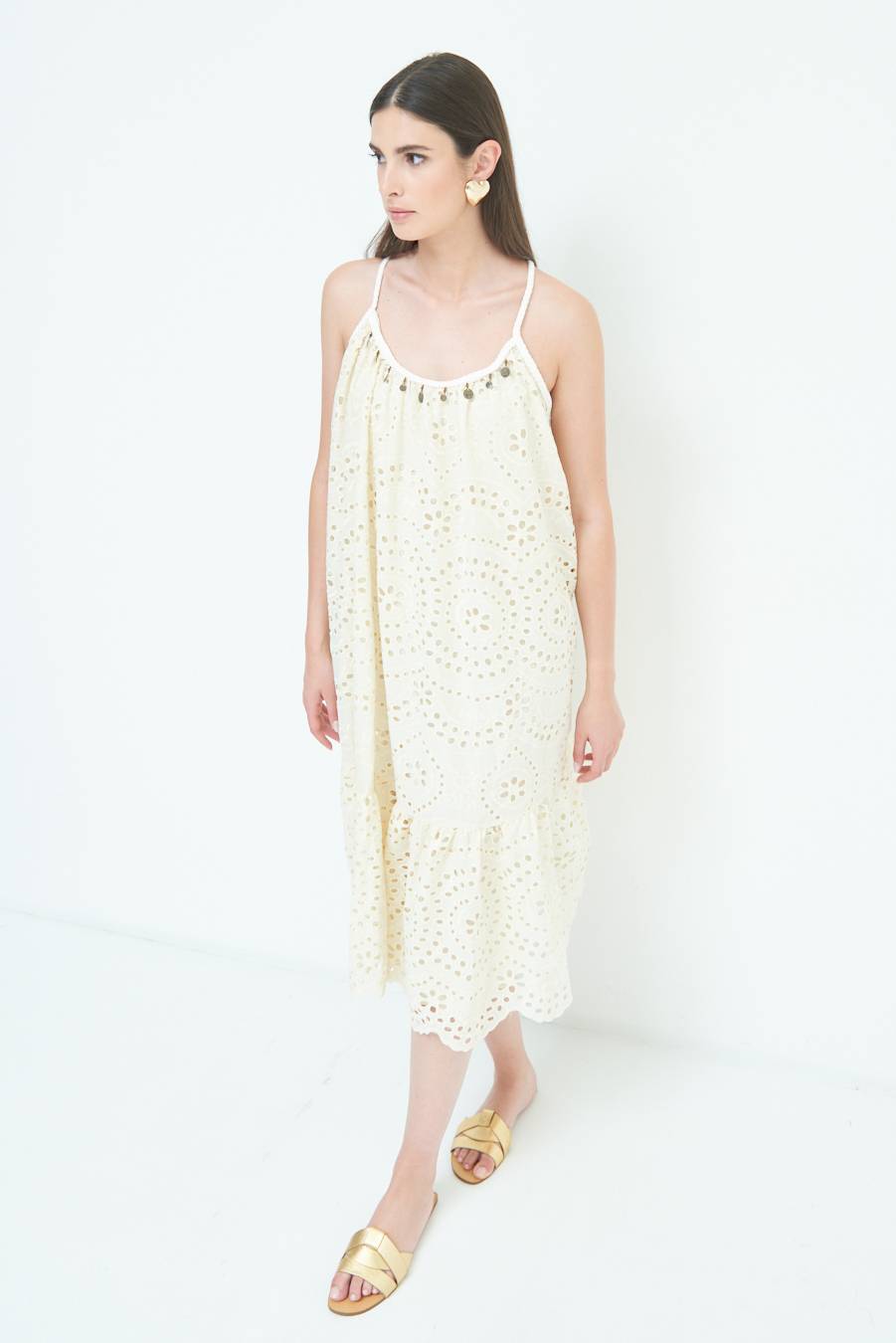 Kikisix ABITO SANGALLO CON MONETE BEIGE Nuovo