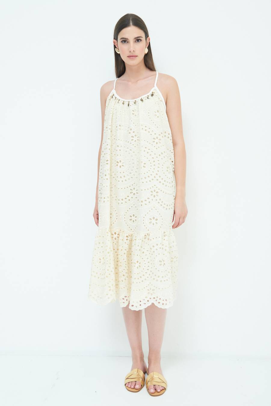 Kikisix ABITO SANGALLO CON MONETE BEIGE Nuovo