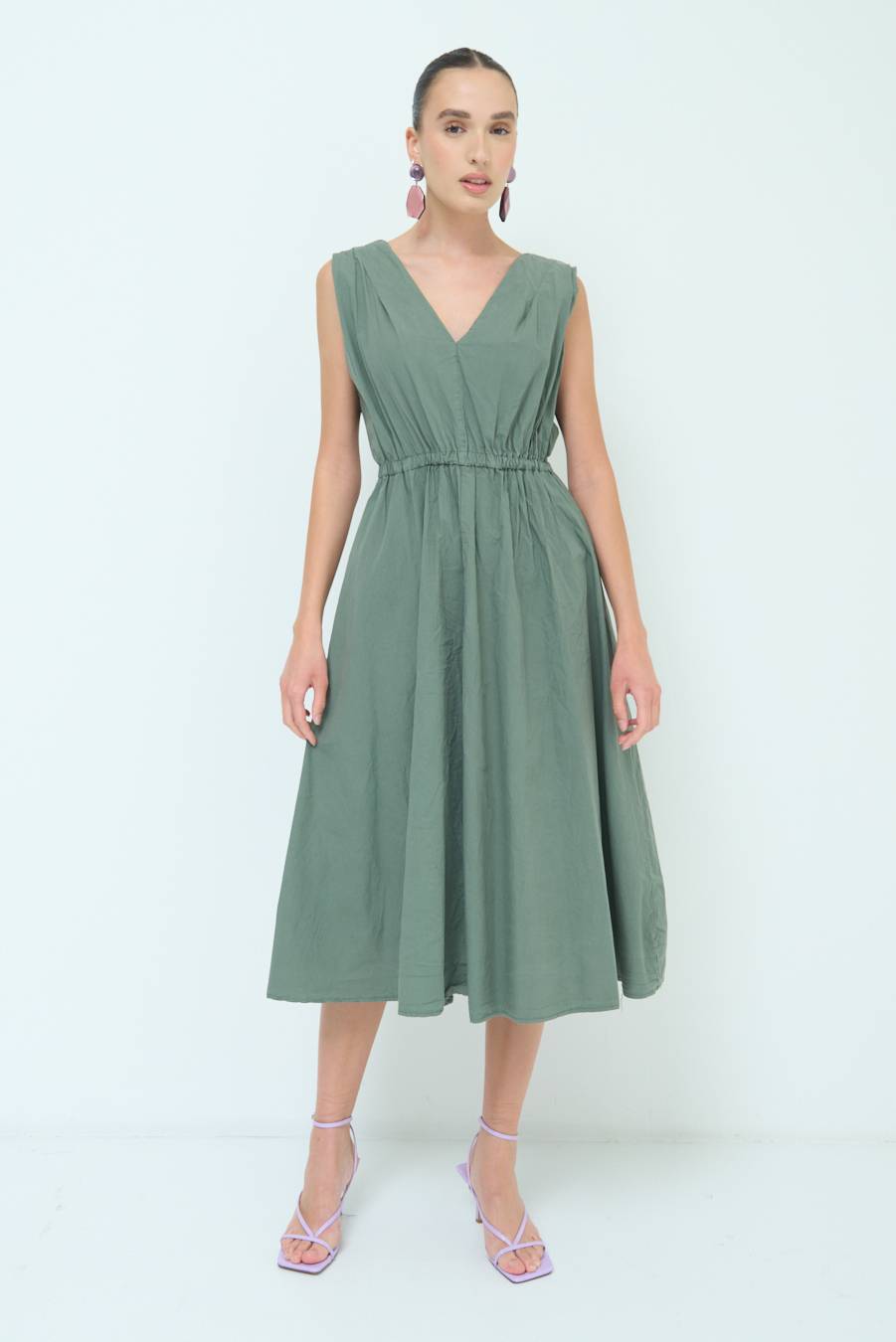 Kikisix ABITO MIDI CON ELASTICO VERDE MILITARE Consegna Veloce
