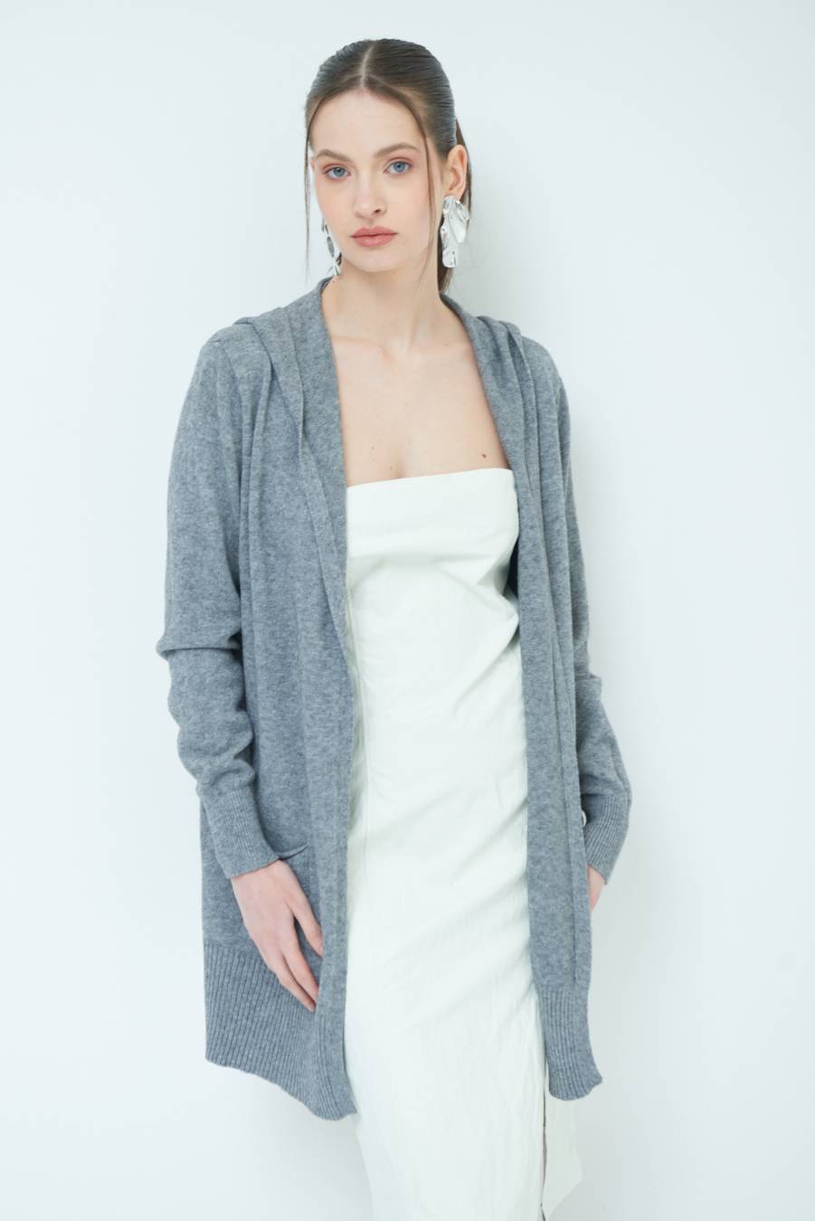 Kikisix CARDIGAN CON DUE TASCHE GRIGIO Affare Del Giorno