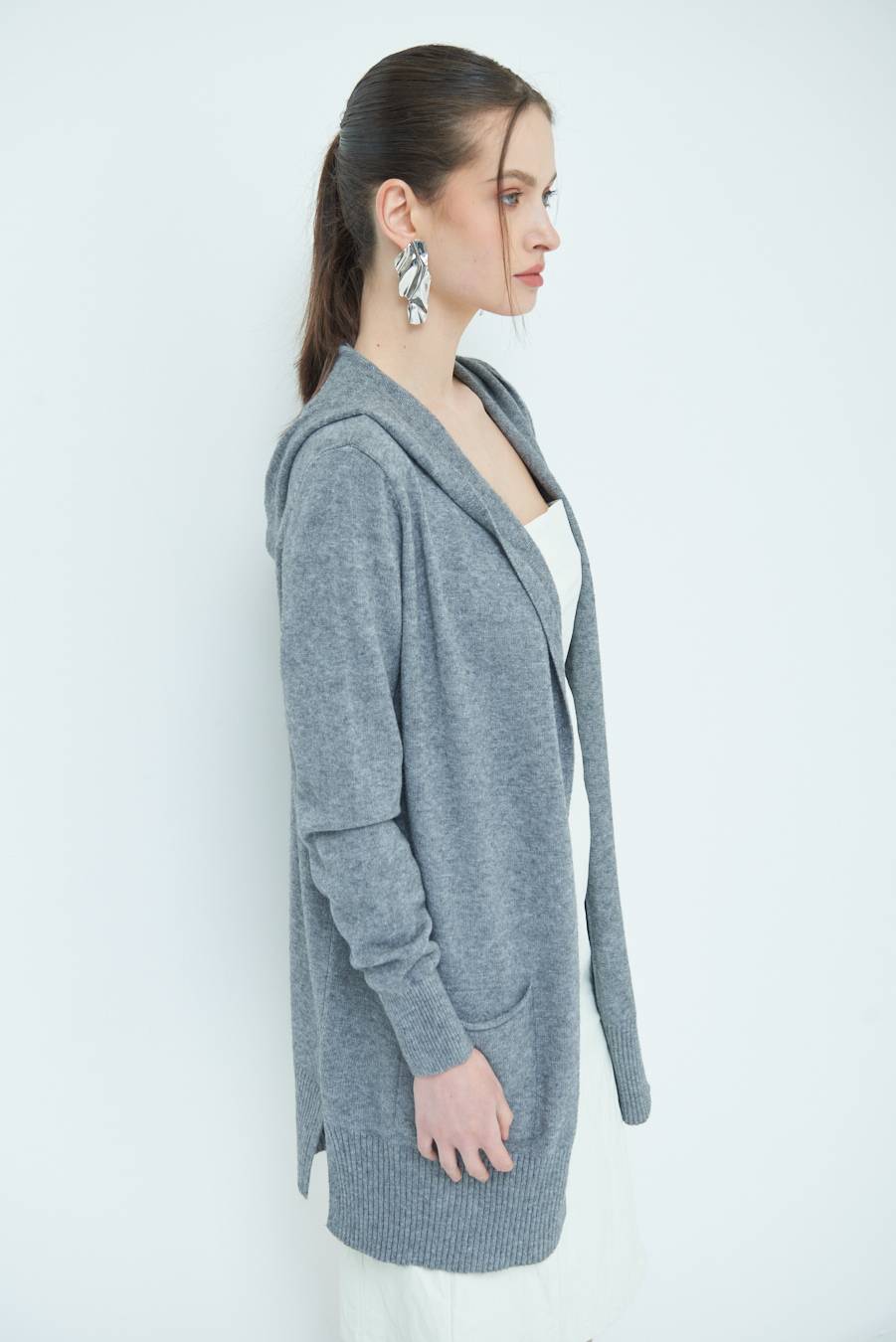 Kikisix CARDIGAN CON DUE TASCHE GRIGIO Affare Del Giorno