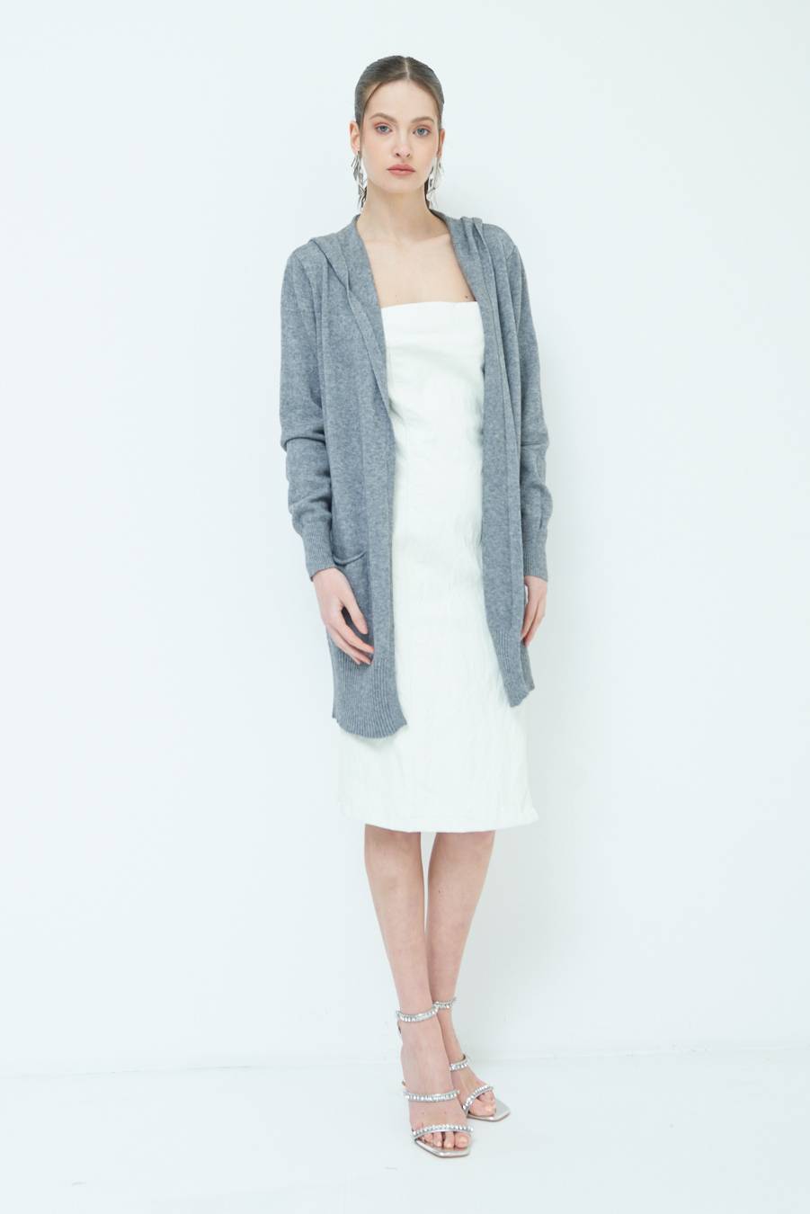 Kikisix CARDIGAN CON DUE TASCHE GRIGIO Affare Del Giorno