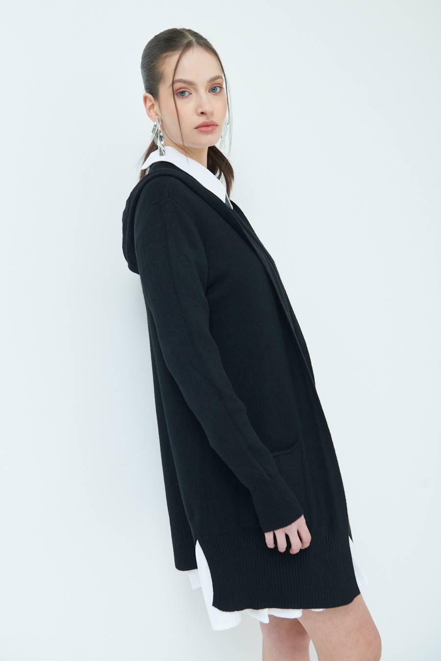 Kikisix CARDIGAN CON DUE TASCHE NERO Sottocosto
