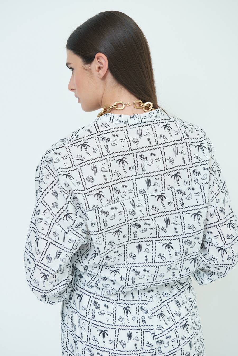 Kikisix CAMICIA CON NODO STAMPAPALME BIANCO Saldi