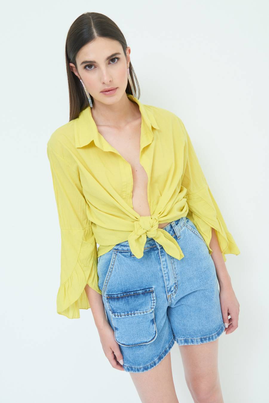 Kikisix CAMICIA MUSSOLA CON NODO LIMONE Hotsell