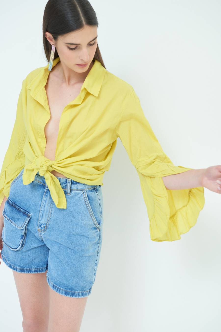 Kikisix CAMICIA MUSSOLA CON NODO LIMONE Hotsell