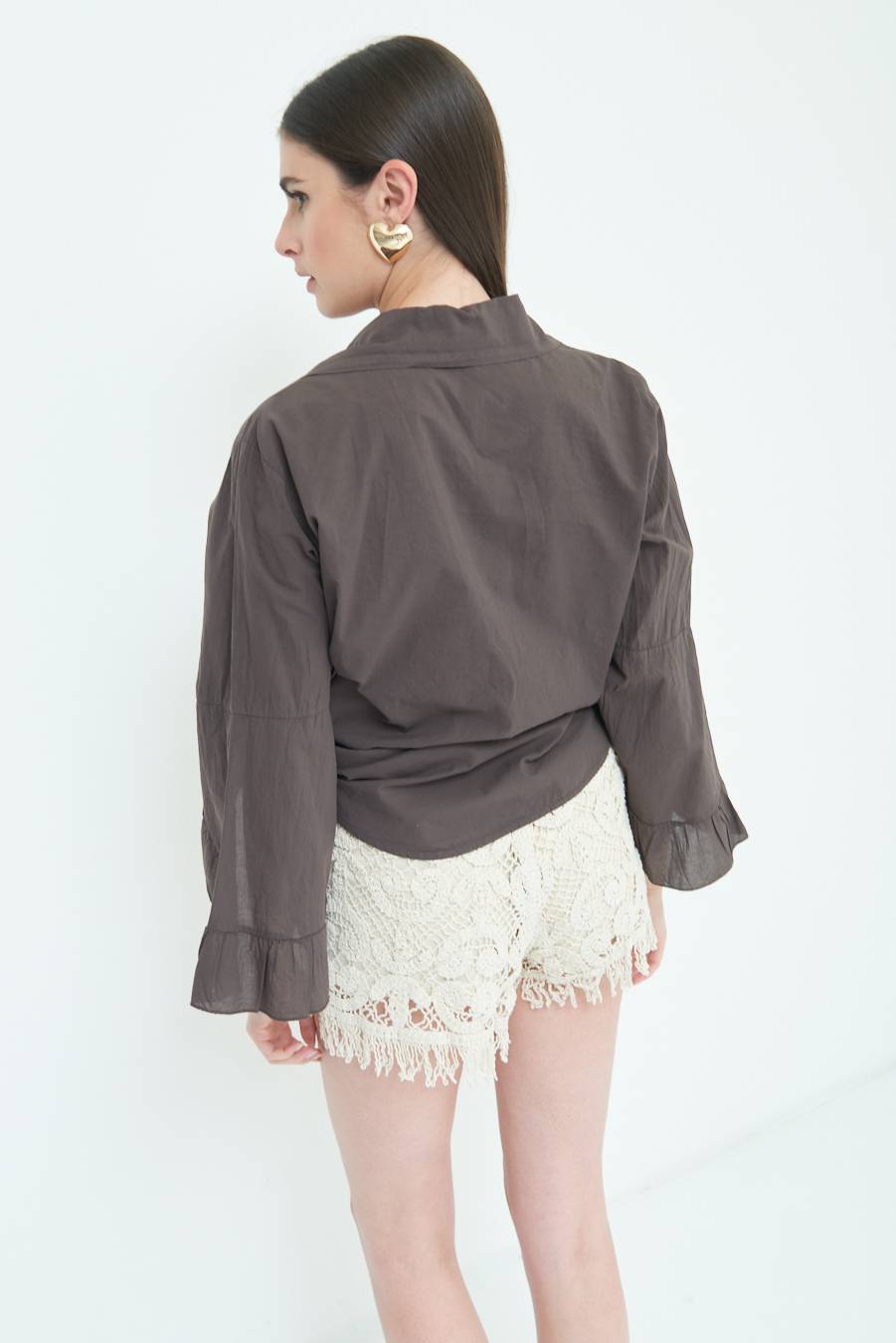 Kikisix CAMICIA MUSSOLA CON NODO CIOCCOLATO Vendita Economica