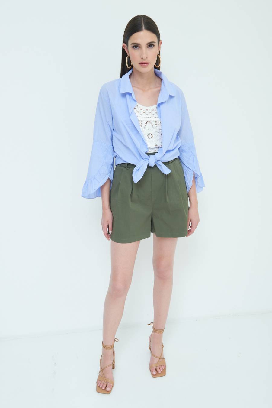 Kikisix CAMICIA MUSSOLA CON NODO AZZURRO Saldi Di Fabbrica