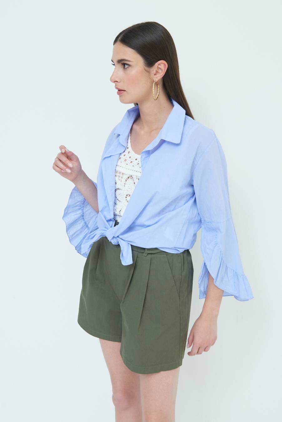 Kikisix CAMICIA MUSSOLA CON NODO AZZURRO Saldi Di Fabbrica