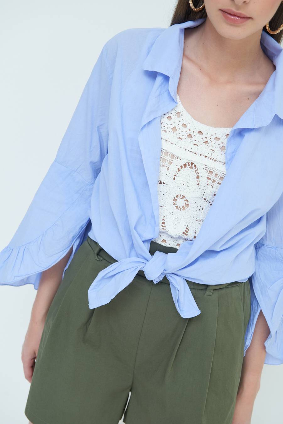 Kikisix CAMICIA MUSSOLA CON NODO AZZURRO Saldi Di Fabbrica