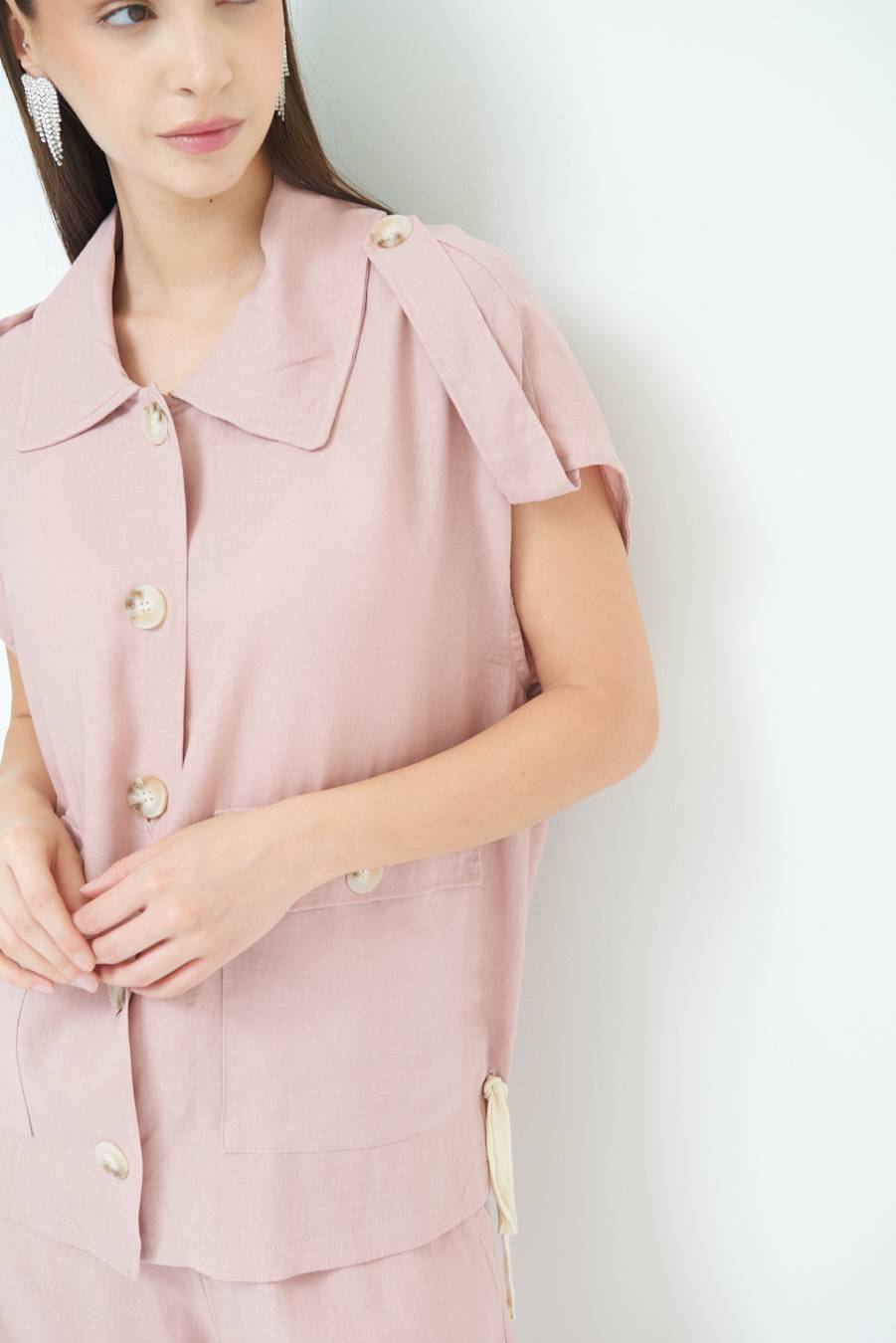 Kikisix GIACCA CAMICIA CON TASCHE VISCOSA LINO ROSA Negozio