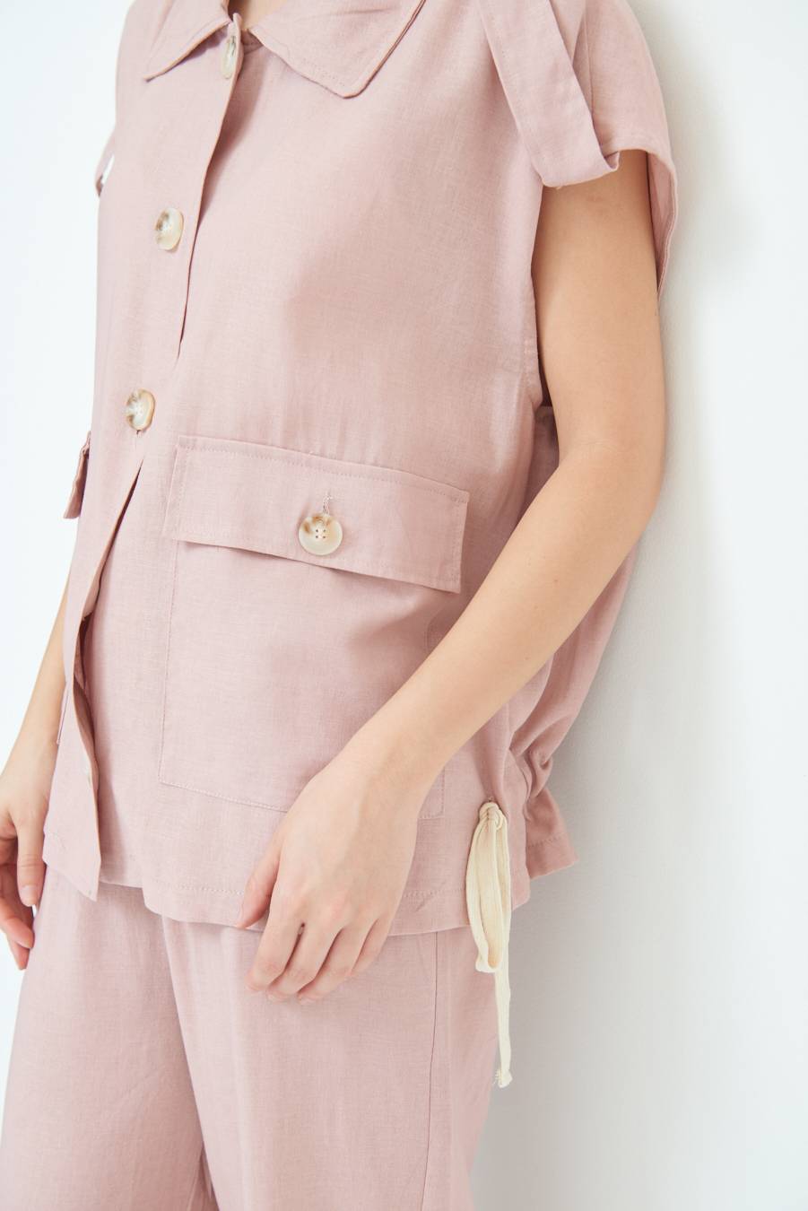 Kikisix GIACCA CAMICIA CON TASCHE VISCOSA LINO ROSA Negozio