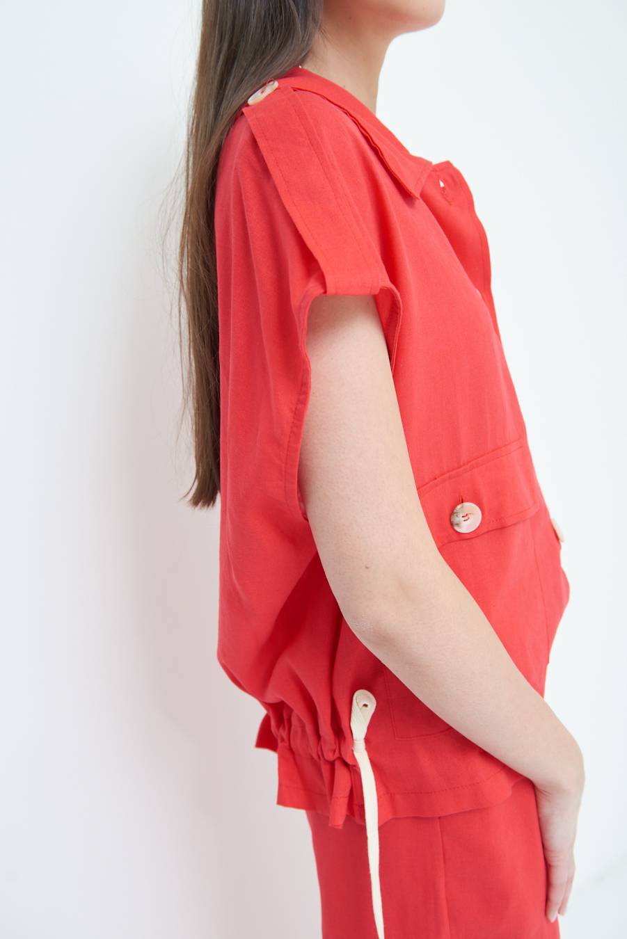 Kikisix GIACCA CAMICIA CON TASCHE VISCOSA LINO ROSSO In Saldo