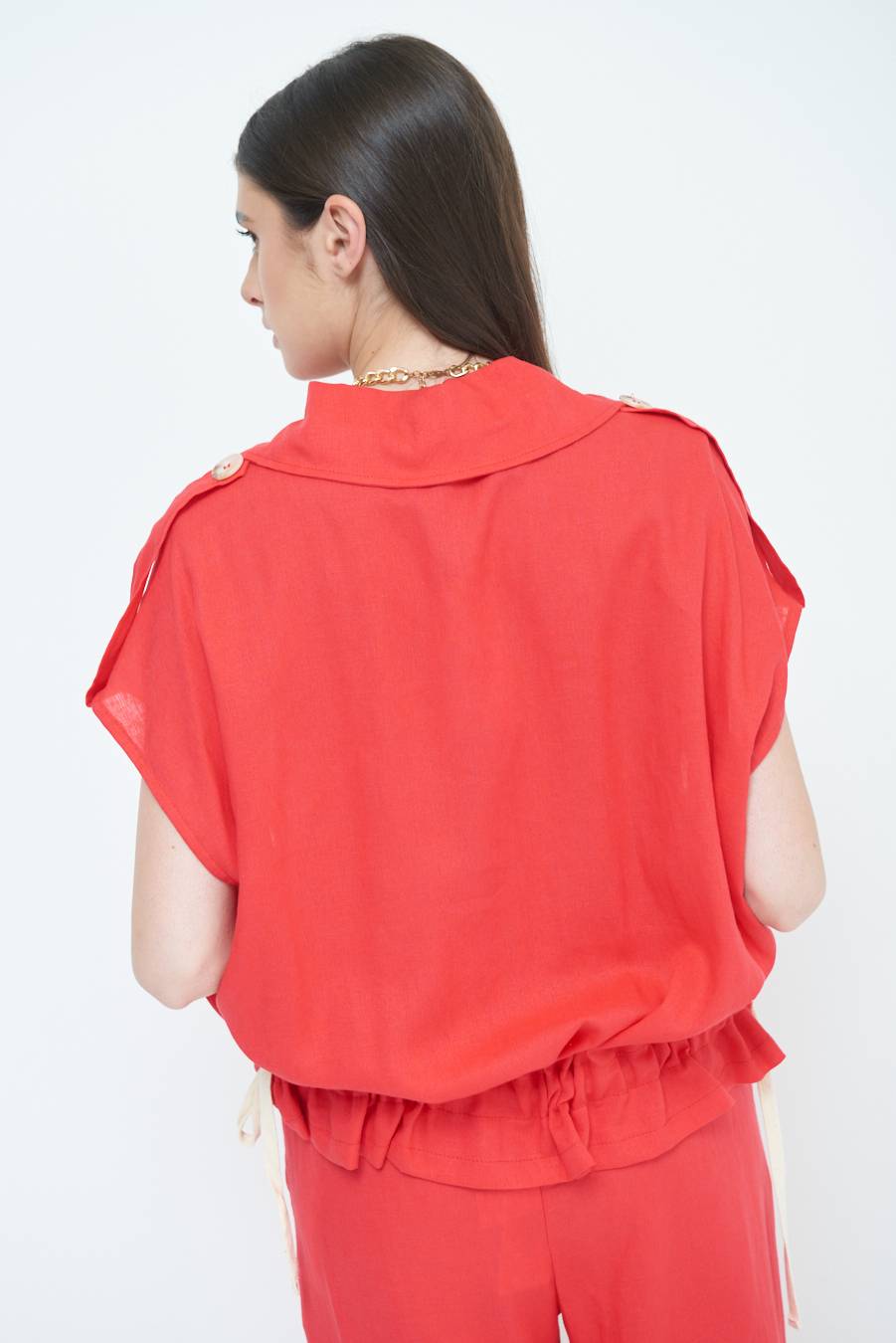 Kikisix GIACCA CAMICIA CON TASCHE VISCOSA LINO ROSSO In Saldo