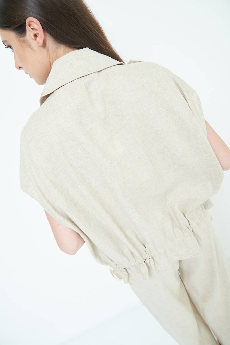 Kikisix GIACCA CAMICIA CON TASCHE VISCOSA LINO NATURALE Nuova