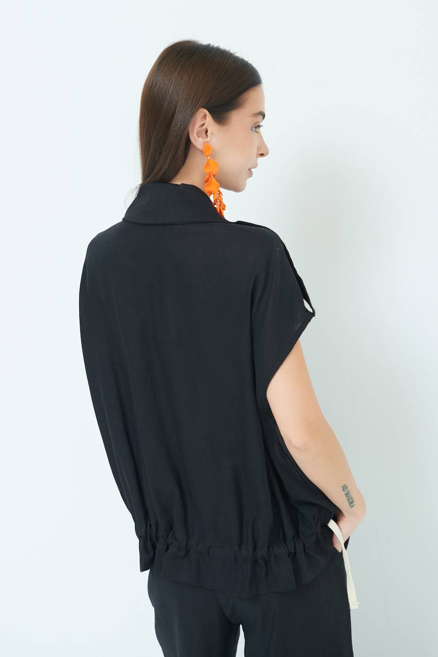 Kikisix GIACCA CAMICIA CON TASCHE VISCOSA LINO NERO Moda