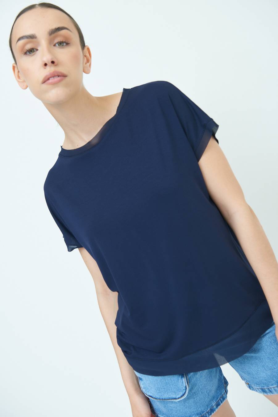 Kikisix MAGLIA PROFILO GEORGETTE BLU Nuovo