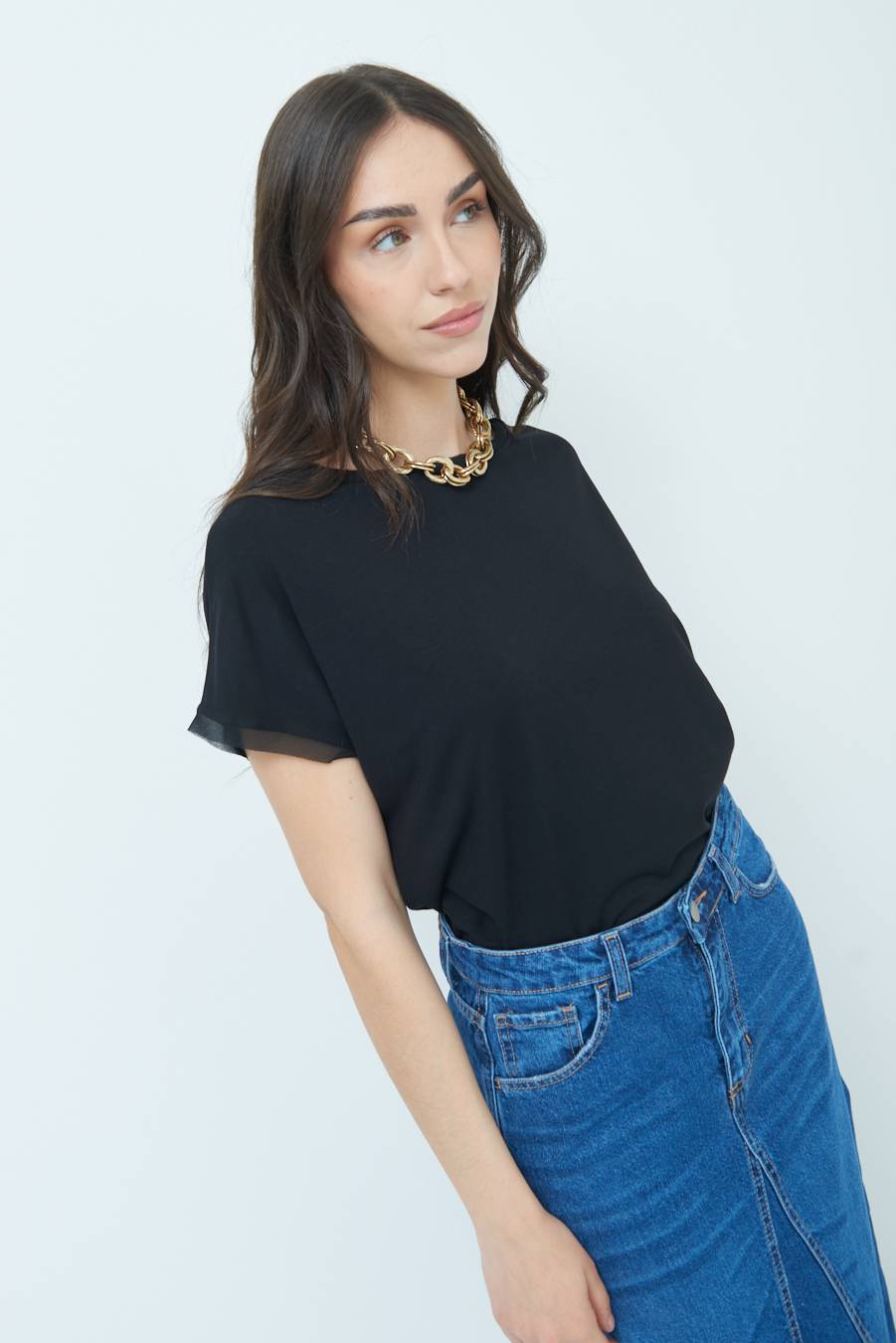 Kikisix MAGLIA PROFILO GEORGETTE NERO Qualità