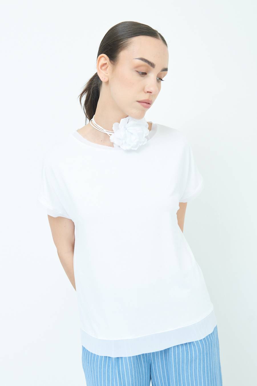 Kikisix MAGLIA PROFILO GEORGETTE BIANCO Promozione
