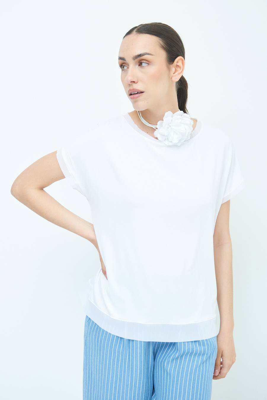 Kikisix MAGLIA PROFILO GEORGETTE BIANCO Promozione