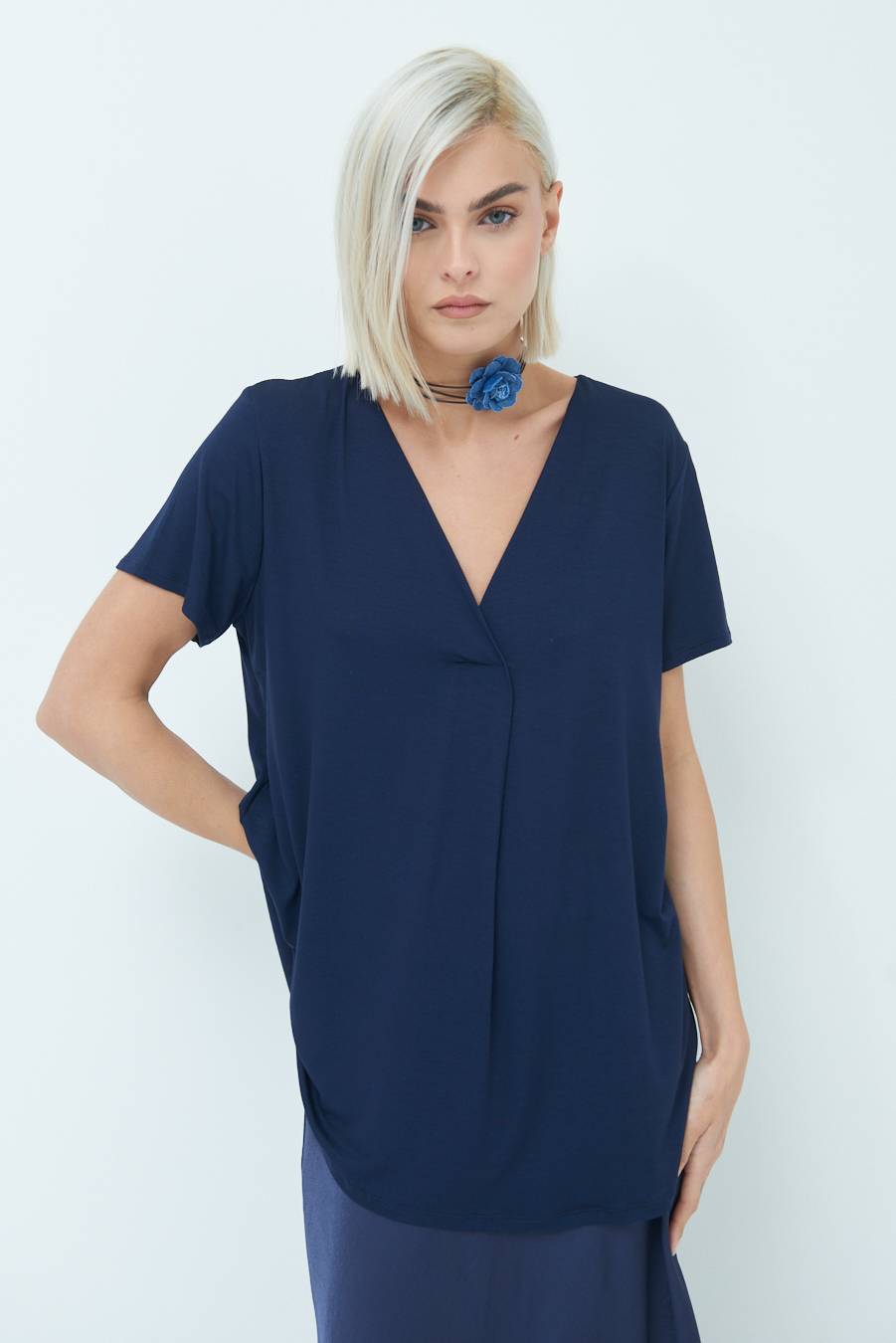 Kikisix MAGLIA VISCOSA MANICA CORTA BLU Spedizione Gratuita