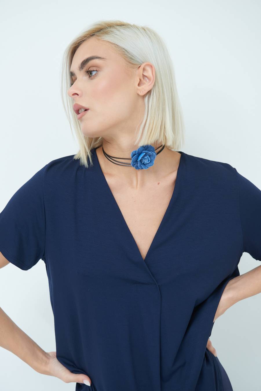 Kikisix MAGLIA VISCOSA MANICA CORTA BLU Spedizione Gratuita