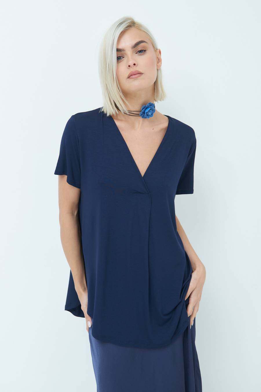 Kikisix MAGLIA VISCOSA MANICA CORTA BLU Spedizione Gratuita