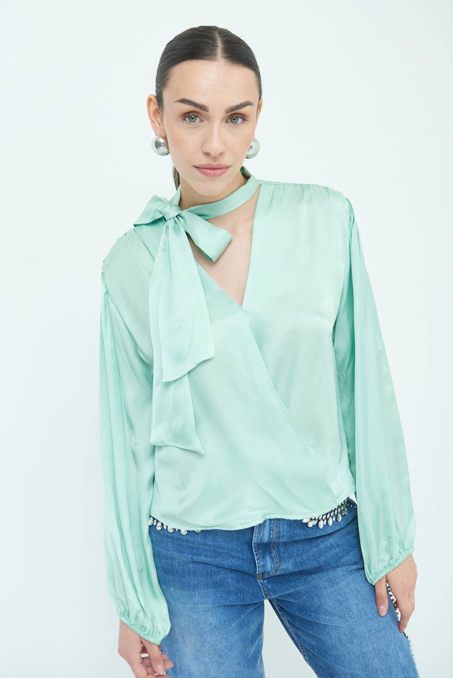 Kikisix CASACCA INCROCIO RASO VISCOSA VERDE Sconto