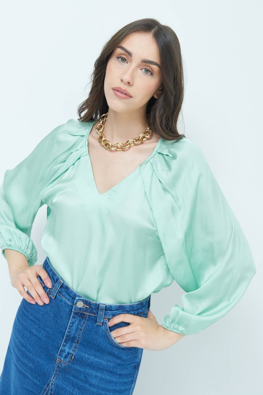 Kikisix CASACCA SCOLLO V RASO VISCOSA VERDE Saldi