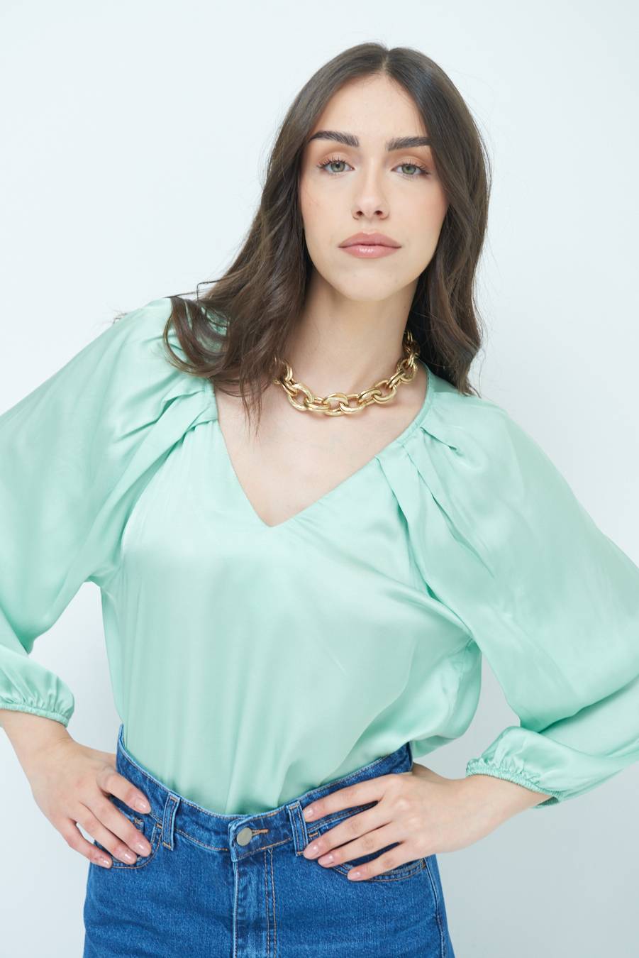 Kikisix CASACCA SCOLLO V RASO VISCOSA VERDE Saldi