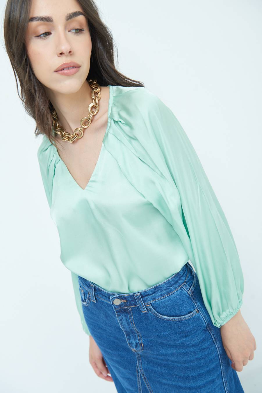 Kikisix CASACCA SCOLLO V RASO VISCOSA VERDE Saldi