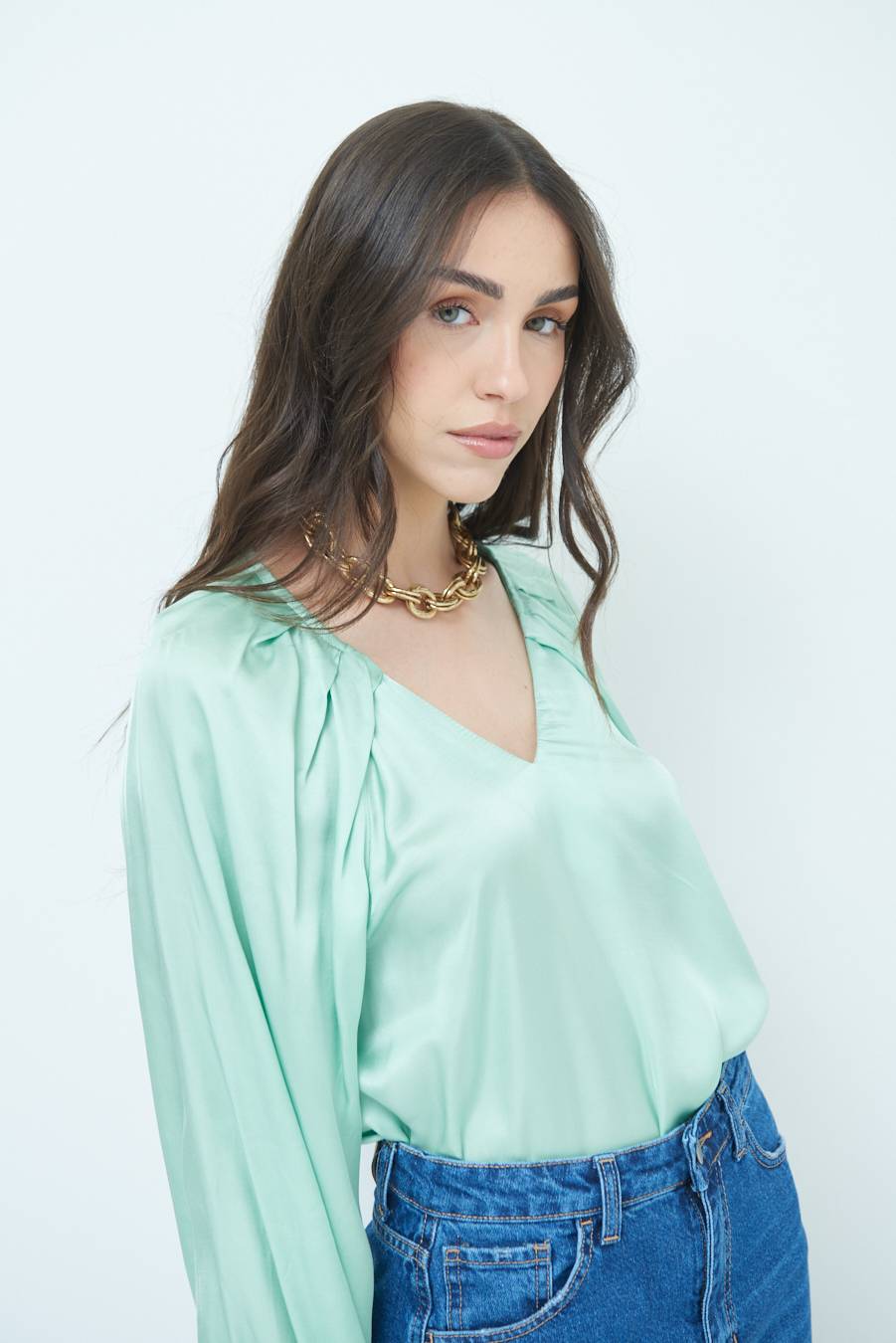 Kikisix CASACCA SCOLLO V RASO VISCOSA VERDE Saldi