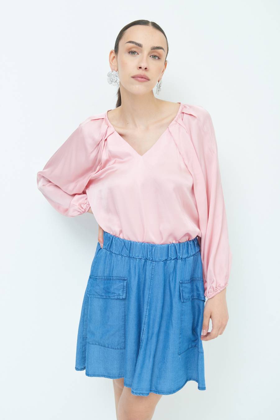 Kikisix CASACCA SCOLLO V RASO VISCOSA ROSA Offerte