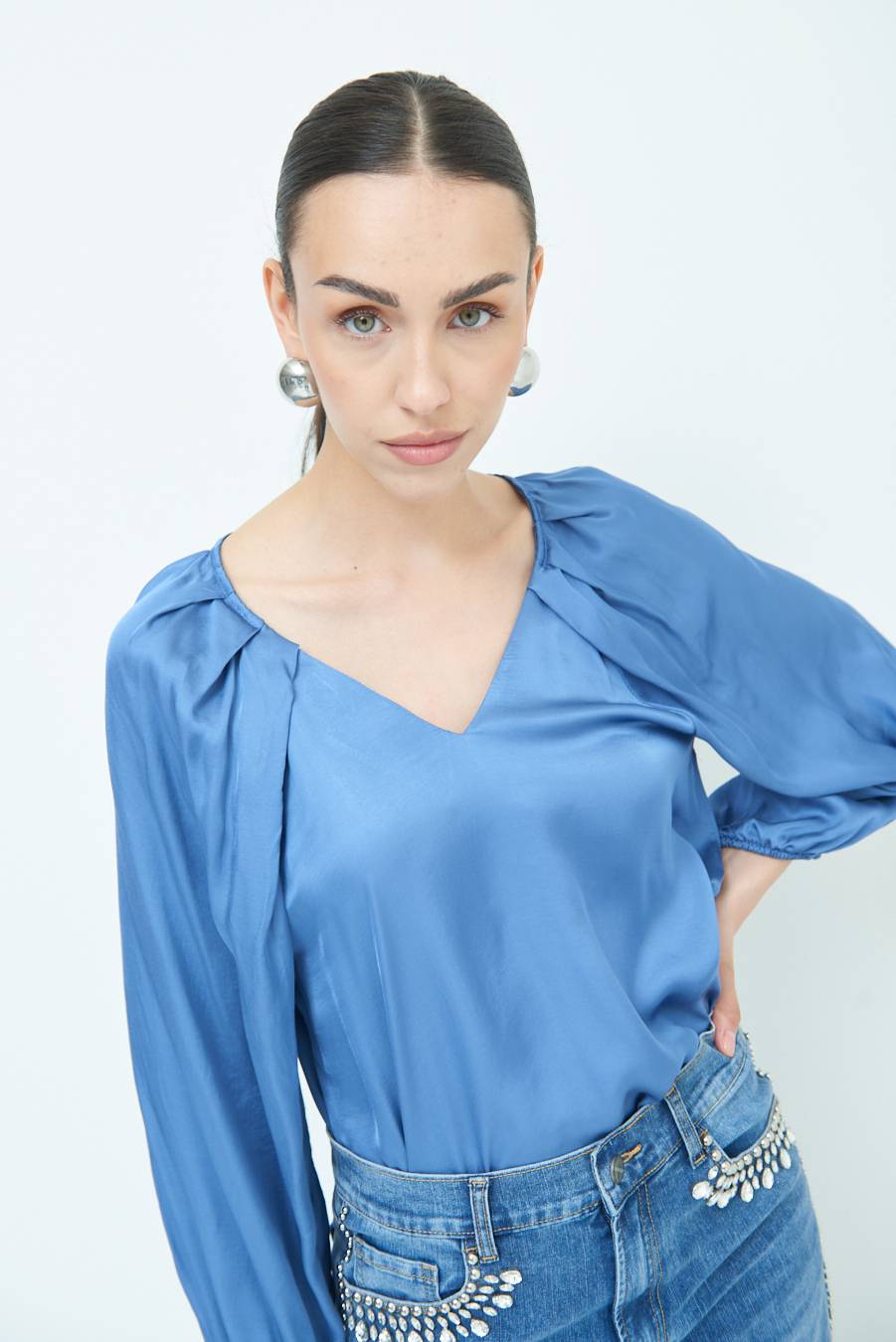 Kikisix CASACCA SCOLLO V RASO VISCOSA POLVERE Hotsell