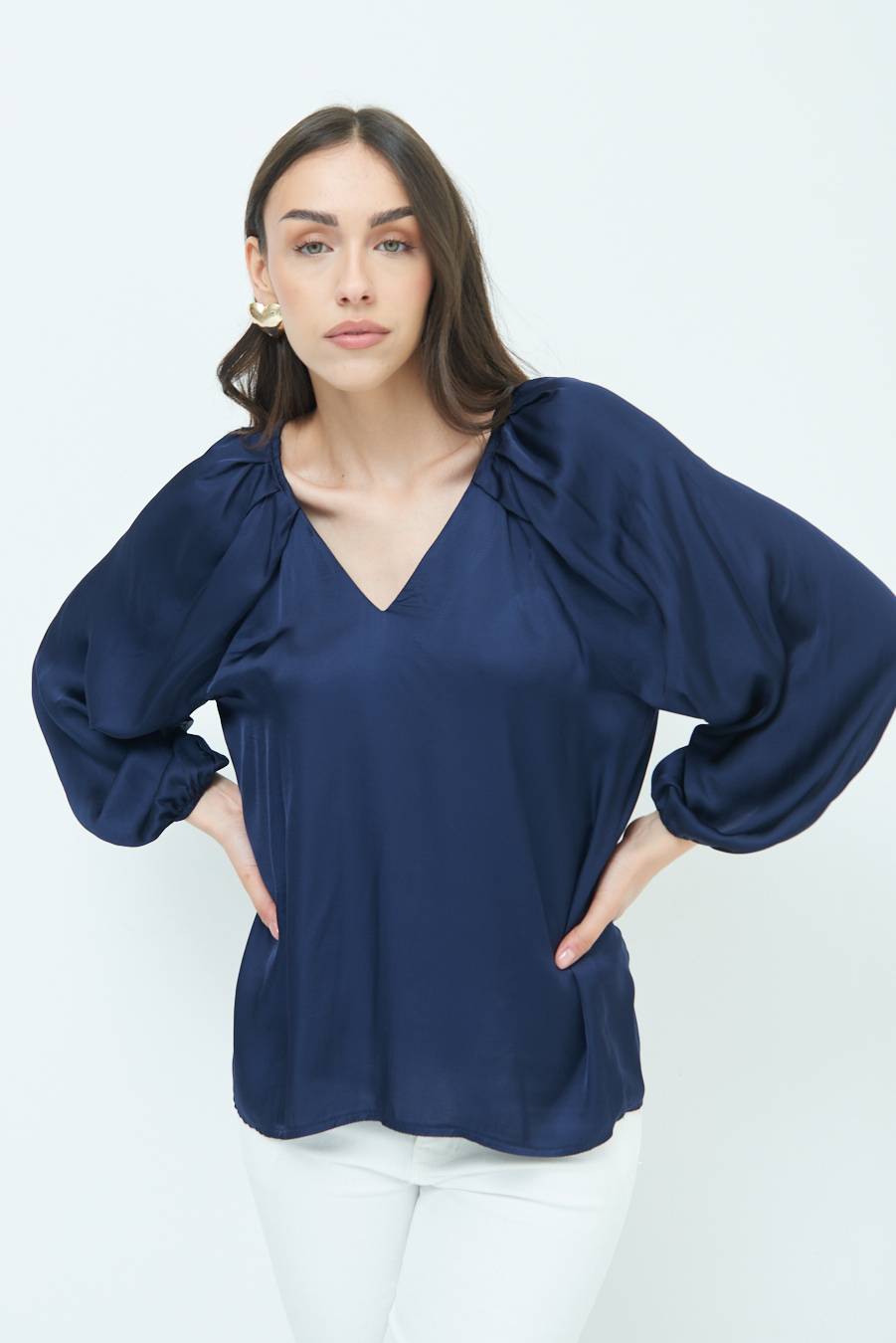 Kikisix CASACCA SCOLLO V RASO VISCOSA BLU Saldi Di Fabbrica