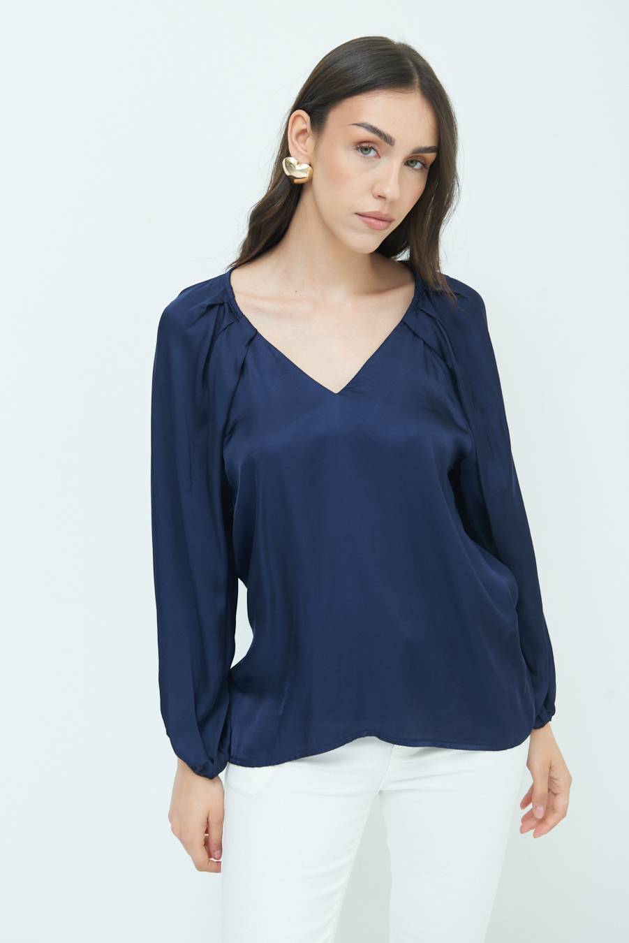 Kikisix CASACCA SCOLLO V RASO VISCOSA BLU Saldi Di Fabbrica