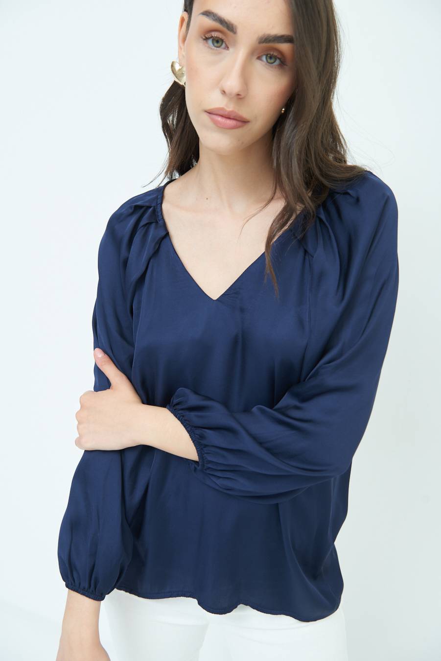 Kikisix CASACCA SCOLLO V RASO VISCOSA BLU Saldi Di Fabbrica