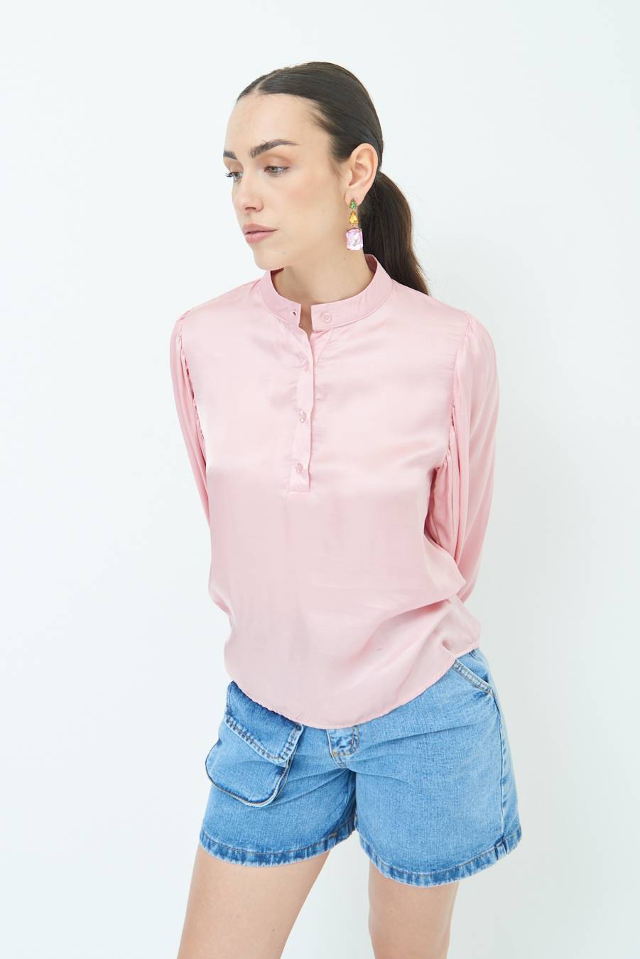 Kikisix CAMICIA POLO RASO VISCOSA ROSA Vendite Flash