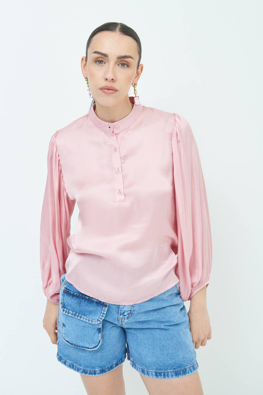 Kikisix CAMICIA POLO RASO VISCOSA ROSA Vendite Flash