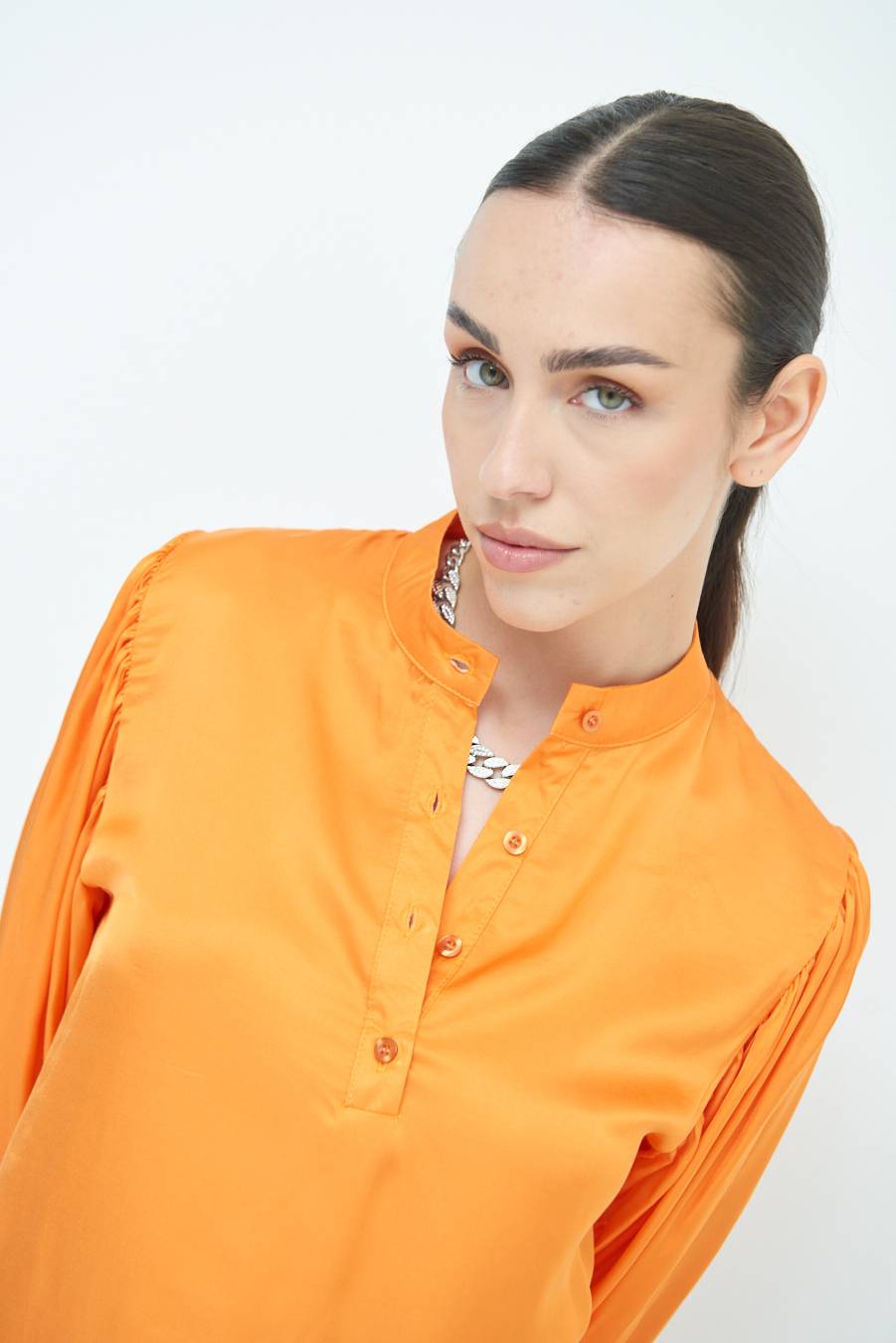 Kikisix CAMICIA POLO RASO VISCOSA MANDARINO In Saldo