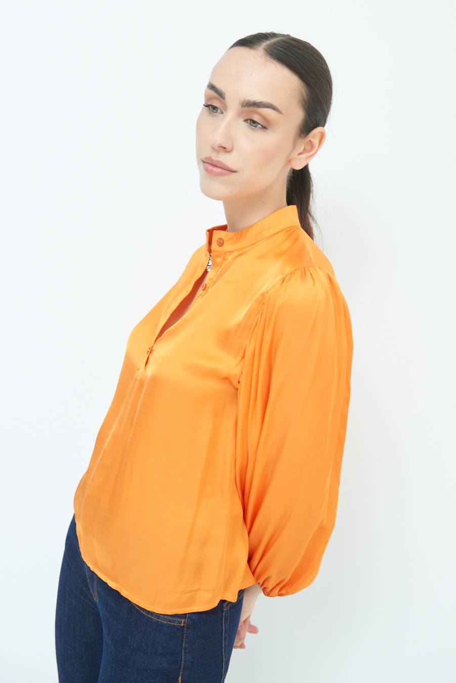Kikisix CAMICIA POLO RASO VISCOSA MANDARINO In Saldo