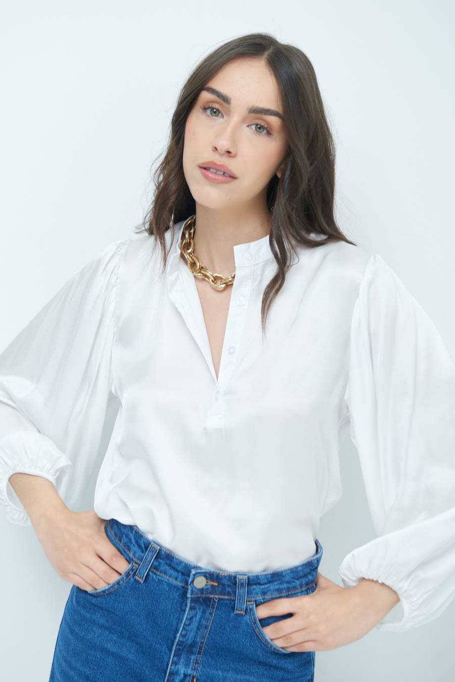Kikisix CAMICIA POLO RASO VISCOSA BURRO Nuova
