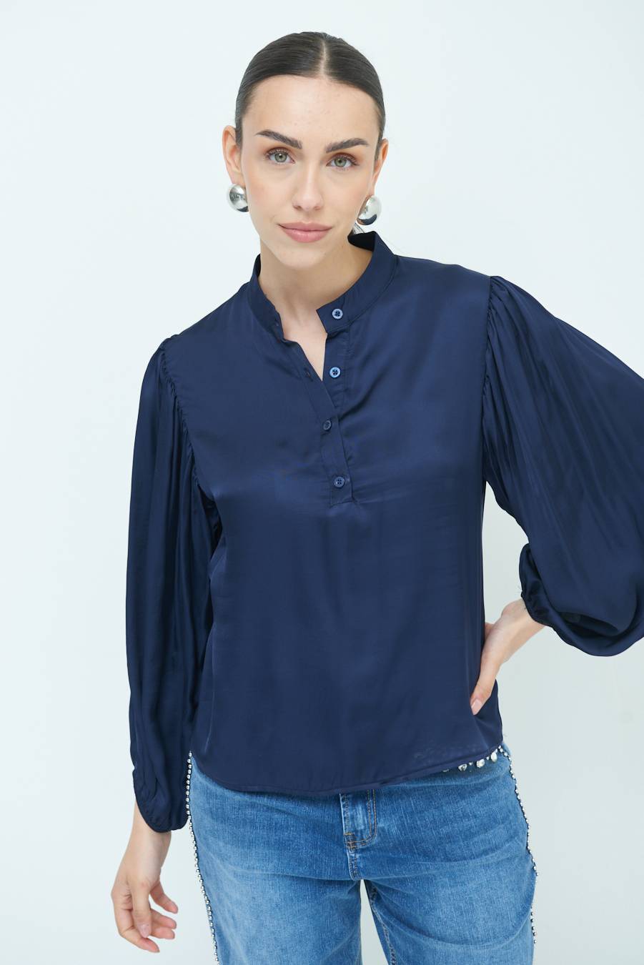 Kikisix CAMICIA POLO RASO VISCOSA BLU Moda