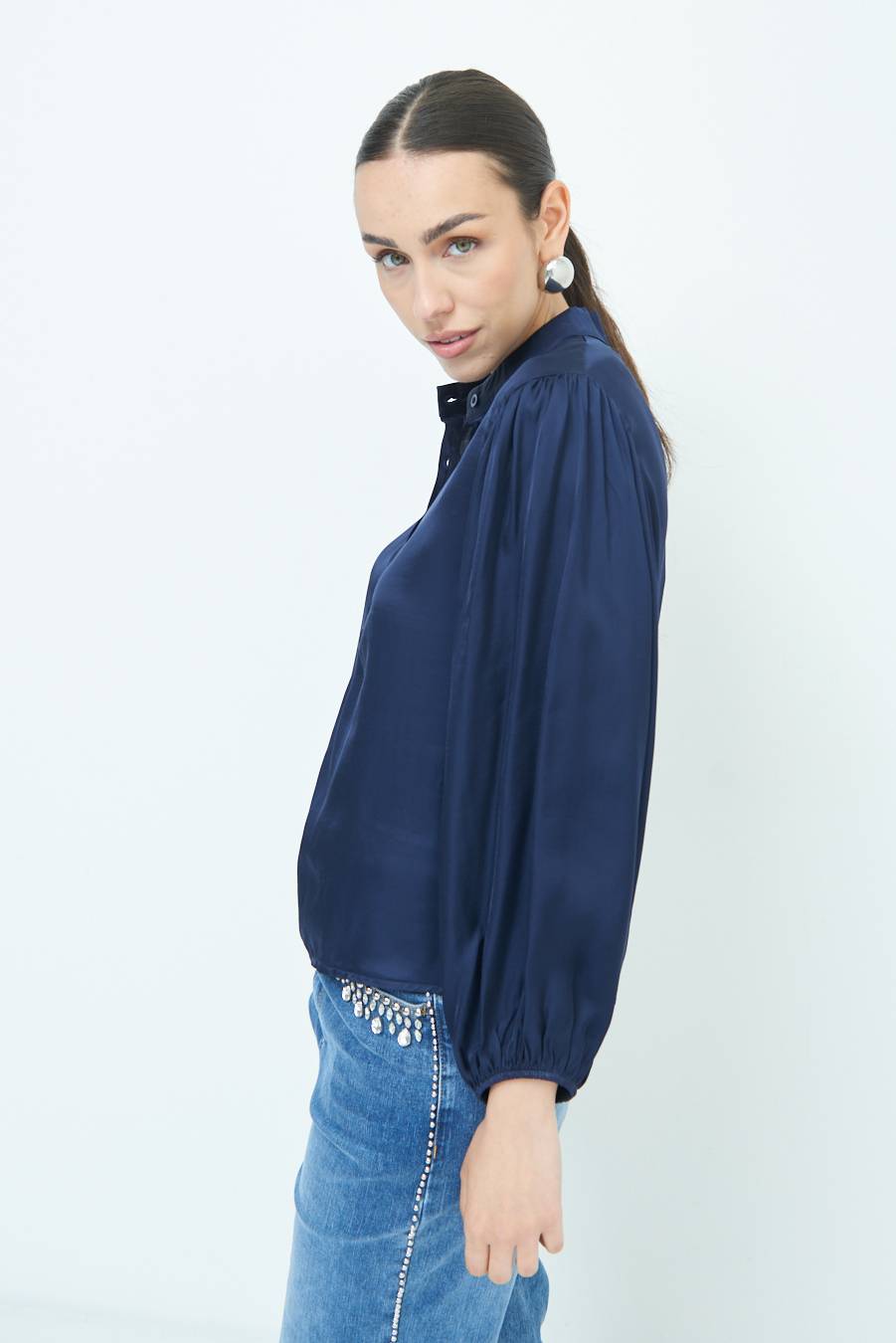 Kikisix CAMICIA POLO RASO VISCOSA BLU Moda