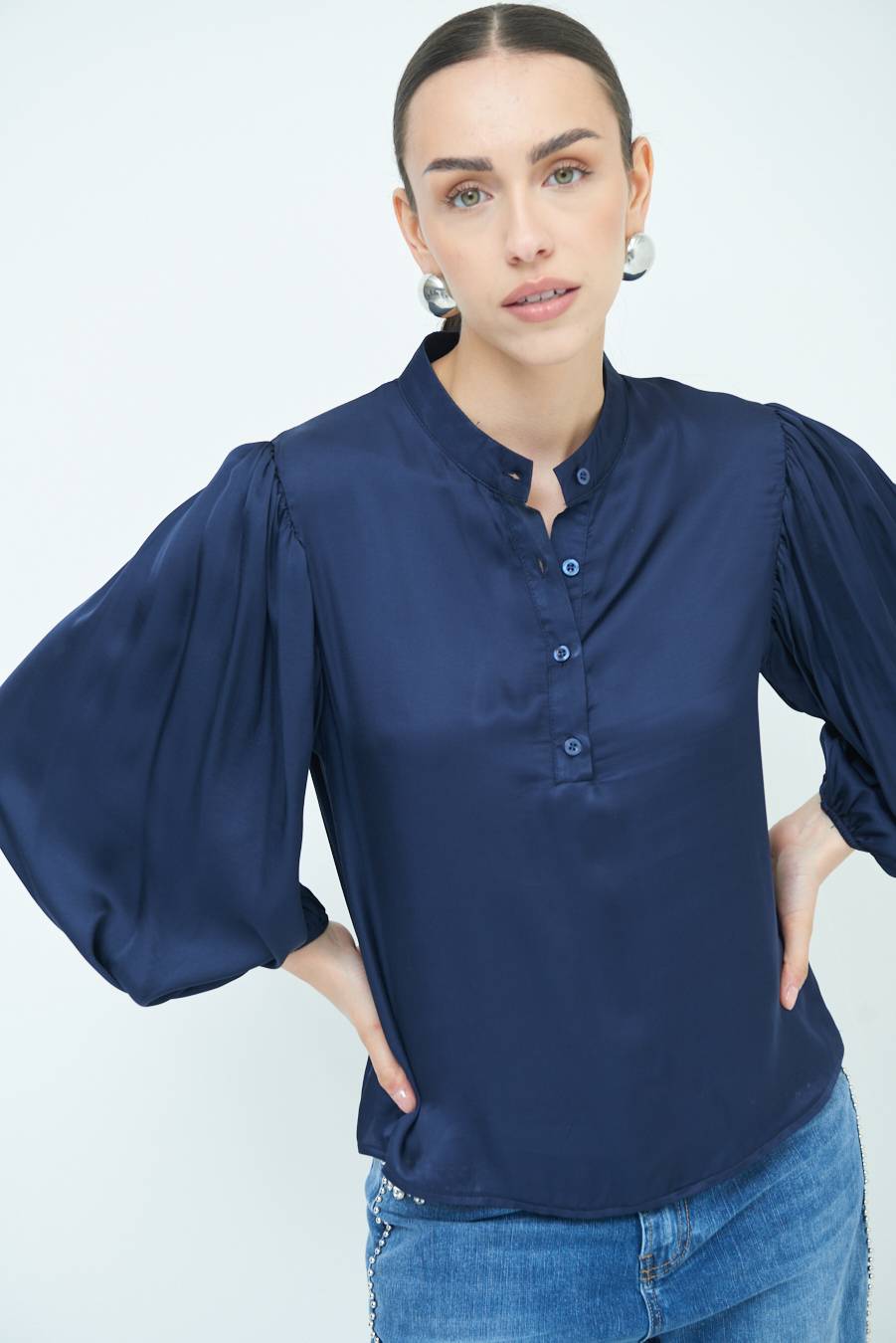 Kikisix CAMICIA POLO RASO VISCOSA BLU Moda