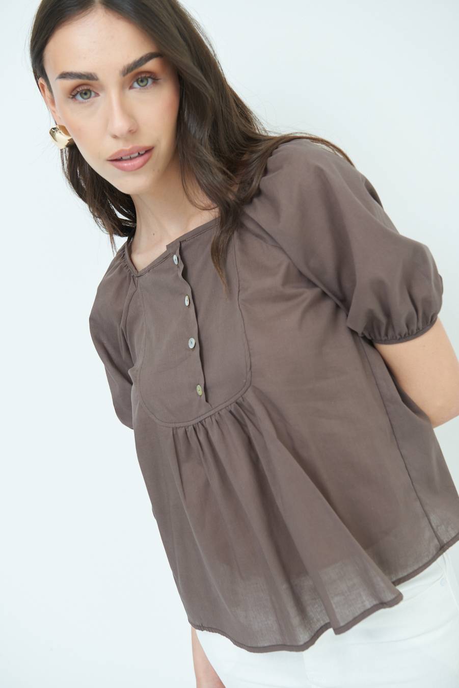 Kikisix CAMICIA CON BOTTONCINI DAV. COTONE COFFEE Italy