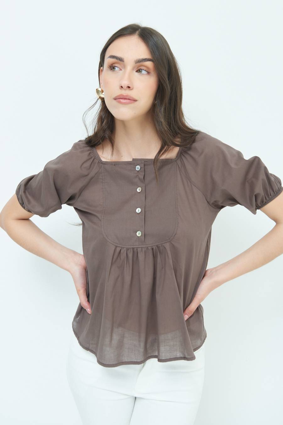 Kikisix CAMICIA CON BOTTONCINI DAV. COTONE COFFEE Italy