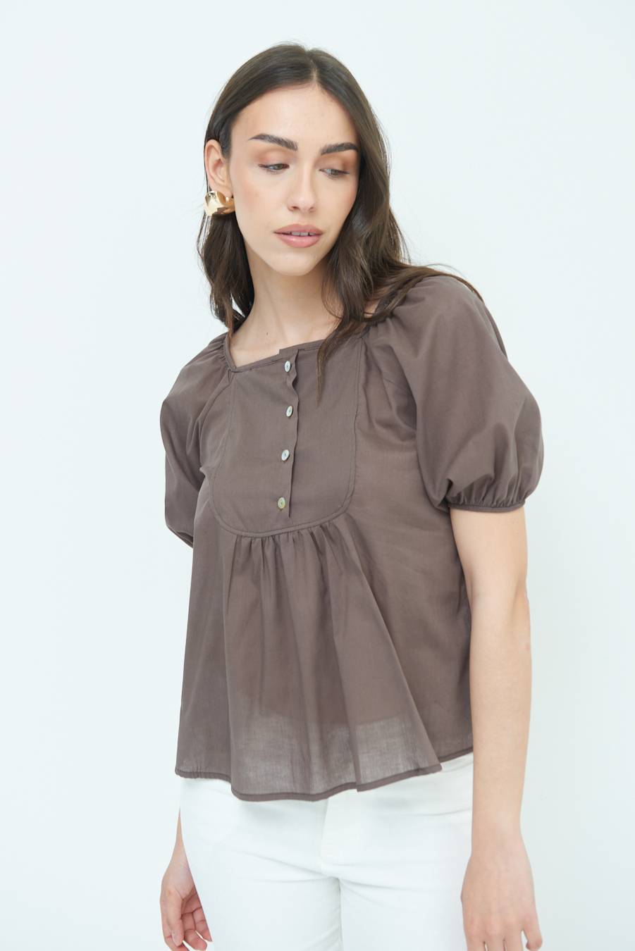 Kikisix CAMICIA CON BOTTONCINI DAV. COTONE COFFEE Italy
